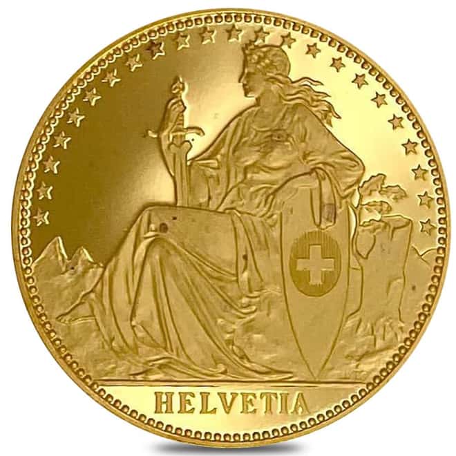 1987 Switzerland 1 oz Unze Helvetia Matterhorn Gold Round .9999 Fine