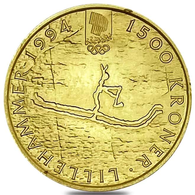 1991 Norway 1/2 oz Lillehammer Olympics 1500 Kroner Gold Coin