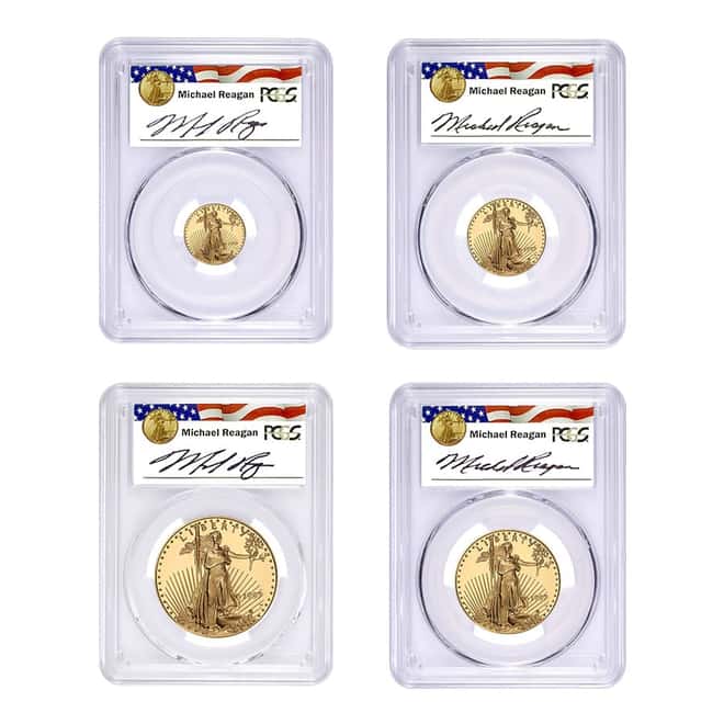 1997 W 1.85 oz Proof Gold American Eagle 4 Coin Set PCGS PF 70 (Michael Reagan Sign)