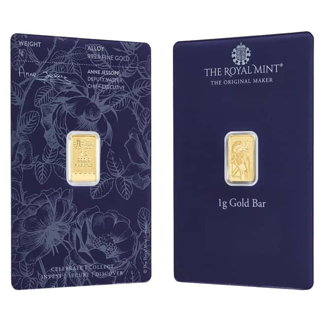 1 gram Britannia Gold Bar Best Wishes .9999 Fine (In Assay)