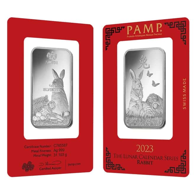 1 oz PAMP Suisse Year of the Rabbit Silver Bar (In Assay)