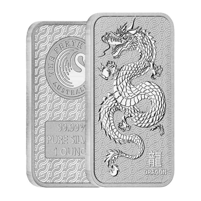 1 oz Perth Mint Lunar Dragon Silver Bar .9999 Fine