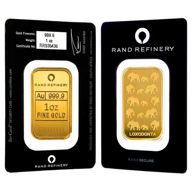 1 oz Rand Refinery Gold Bar .9999 Fine (In Assay)