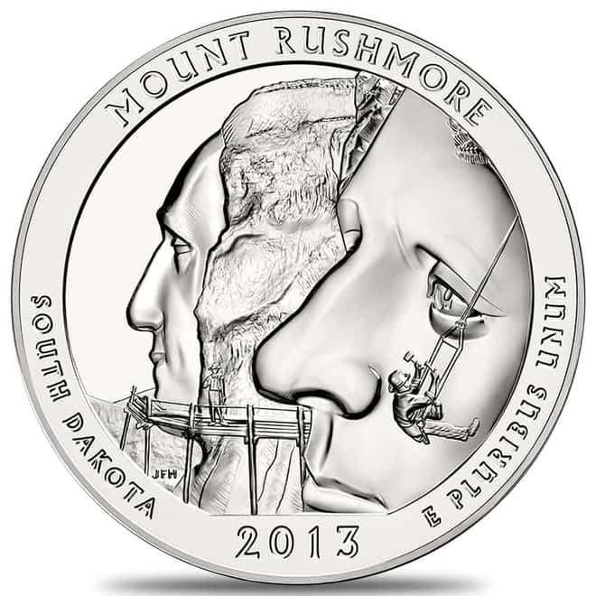 Tube of 10 - 2013 5 oz Silver America the Beautiful ATB South Dakota Mount Rushmore Coin