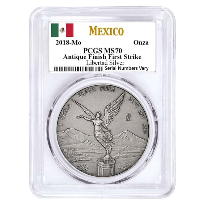 2018 Mexico 1 oz Antiqued Silver Libertad Coin PCGS MS 70 FS