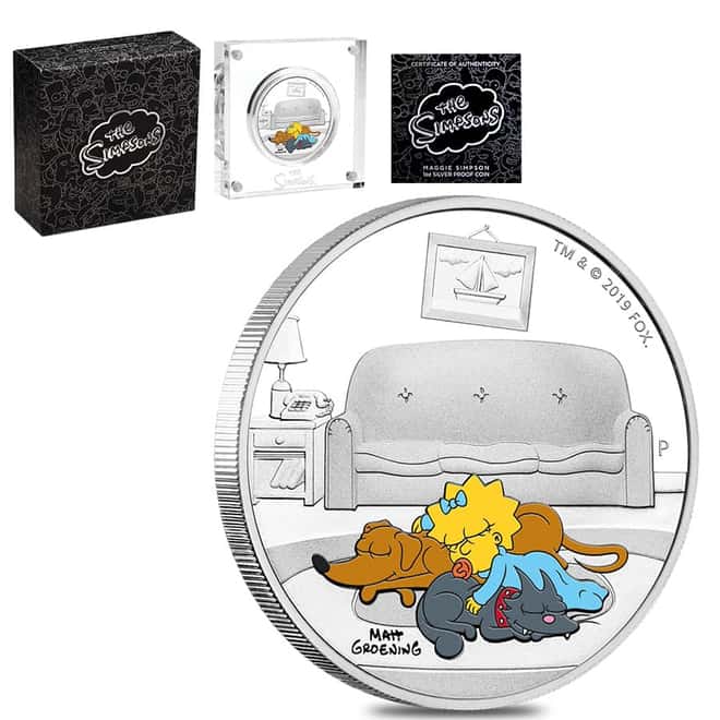 2019 1 oz Tuvalu Proof Maggie Simpson Silver Coin .9999 Fine Silver (Colorized)