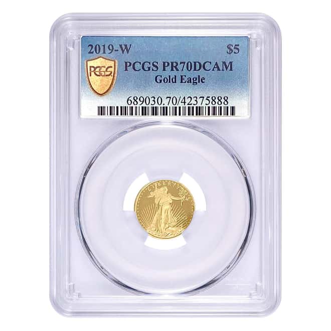 2019 W 1/10 oz $5 Proof Gold American Eagle PCGS PF 70 DCAM