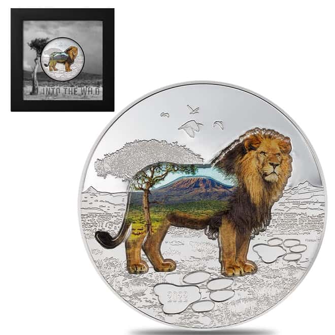 2022 2 oz Silver Lion - Into The Wild Antiqued Coin .999 Fine Mongolia (w/Box & COA)