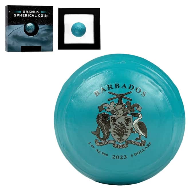 2023 1 oz Silver Uranus The Ice Giant Spherical Coin Barbados .999 Fine (w/Box & COA)