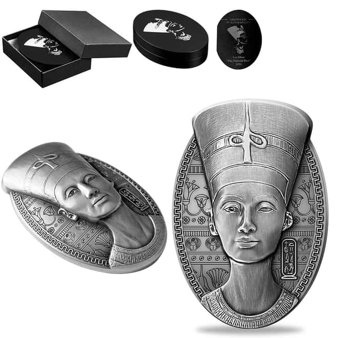 2023 3 oz Silver The Nefertiti Bust 3D Shaped Coin Djibouti .999 Fine (w/Box & COA)