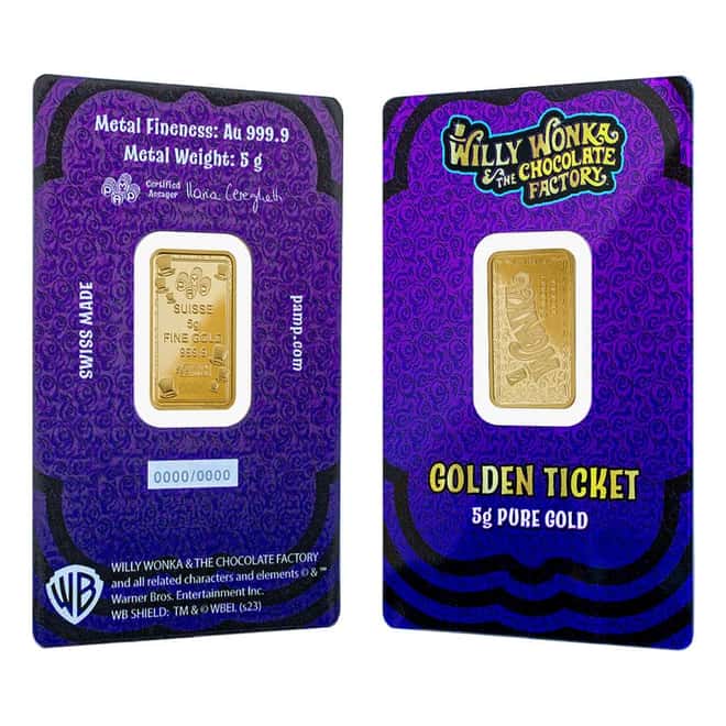 2023 5 gram PAMP Suisse Willy Wonka Golden Ticket Gold Bar