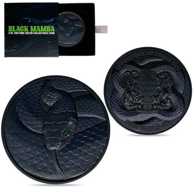 2023 Chad 2 oz Silver Black Mamba High Relief Coin .999 Fine (w/Box)