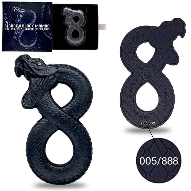 2023 Chad 2 oz Silver Figure Eight Black Mamba Coin Serial #5 Shaped High Relief (w/Box)