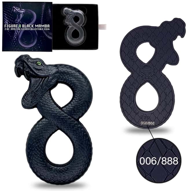 2023 Chad 2 oz Silver Figure Eight Black Mamba Coin Serial #6 Shaped High Relief (w/Box)