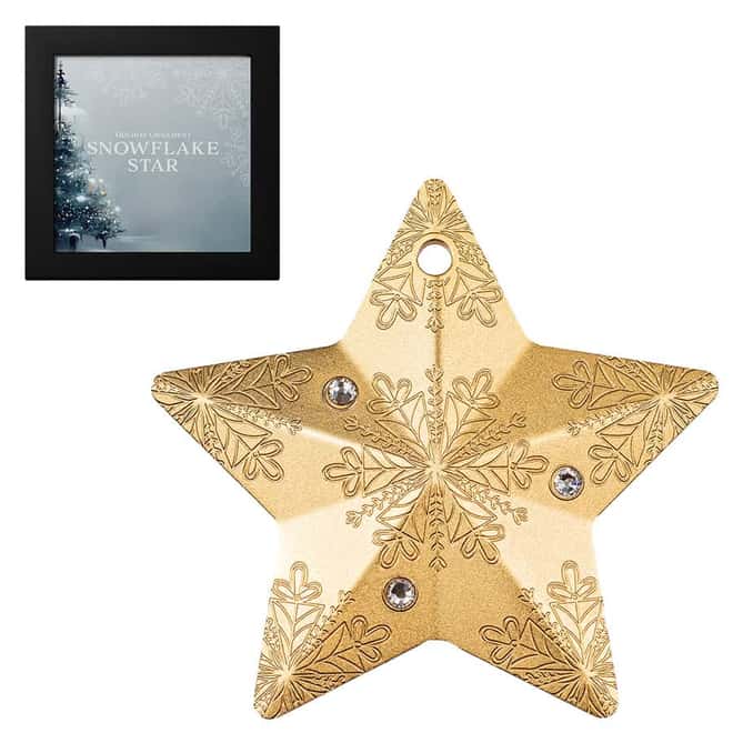 2023 Cook Islands 1 oz Gilded Silver Snowflake Star Ornament Coin