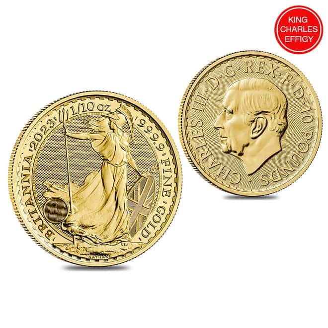 2023 Great Britain 1/10 oz Gold Britannia King Charles III Coin .9999 Fine BU
