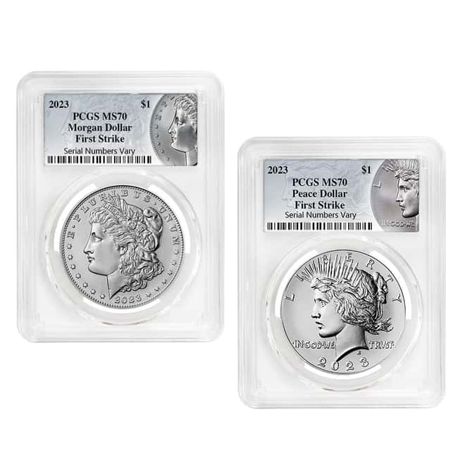 2023 Morgan / Peace Silver Dollar 2-Coin Set PCGS MS 70 FS (Morgan/Peace Label)