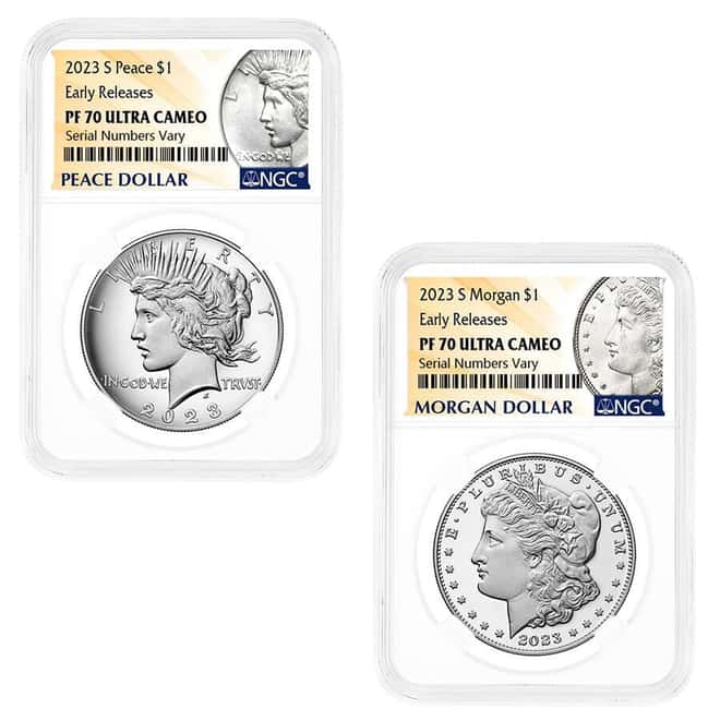 2023-S Morgan / Peace Silver Dollar Proof 2-Coin Set NGC PF 70 ER (Morgan/Peace Label)