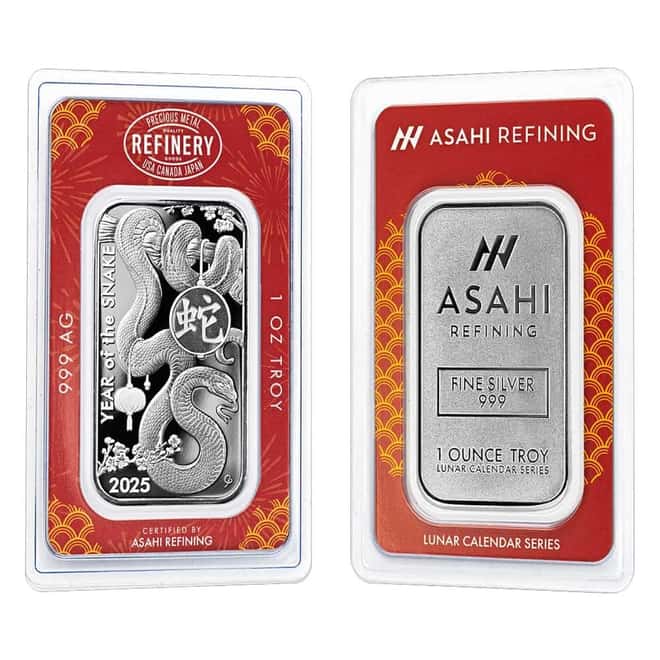 2025 1 oz Asahi Lunar Snake Silver Bar .999 Fine (in Assay)