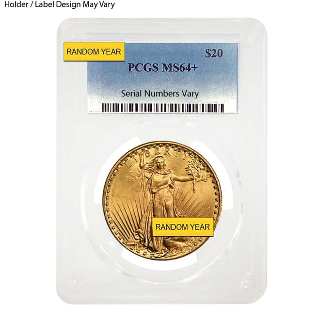 $20 Gold Double Eagle Saint Gaudens PCGS MS 64+ (Random Year)