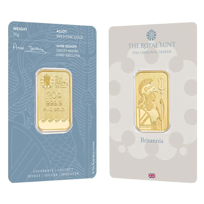 20 gram Britannia Gold Bar .9999 Fine (In Assay)