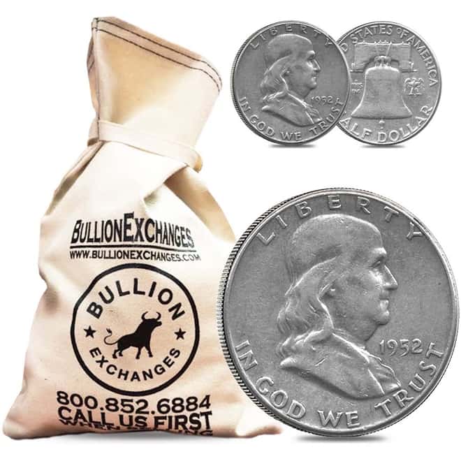 $100 Face Value Bag - 200 Coins - 90% Silver Franklin Half Dollars 50c (Circulated)
