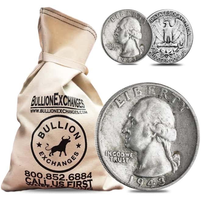 $100 Face Value Bag - 400 Coins - 90% Silver Washington Quarters 25c (Circulated)