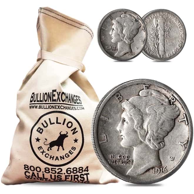 $50 Face Value Bag - 500 Coins - Mercury Dimes 90% Silver (Circulated)