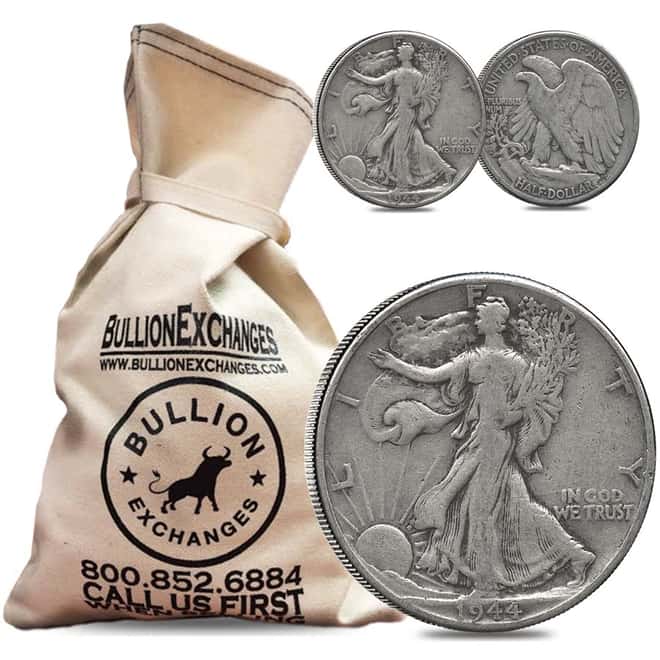 $50 Face Value Bag - 100 Coins - 90% Silver Walking Liberty Half Dollars 50c (Circ)