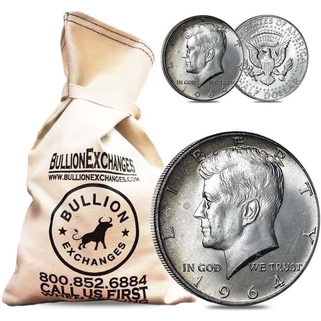 $500 Face Value Bag - 1000 Coins - 90% Silver 1964 Kennedy Half Dollars 50c (Circ)