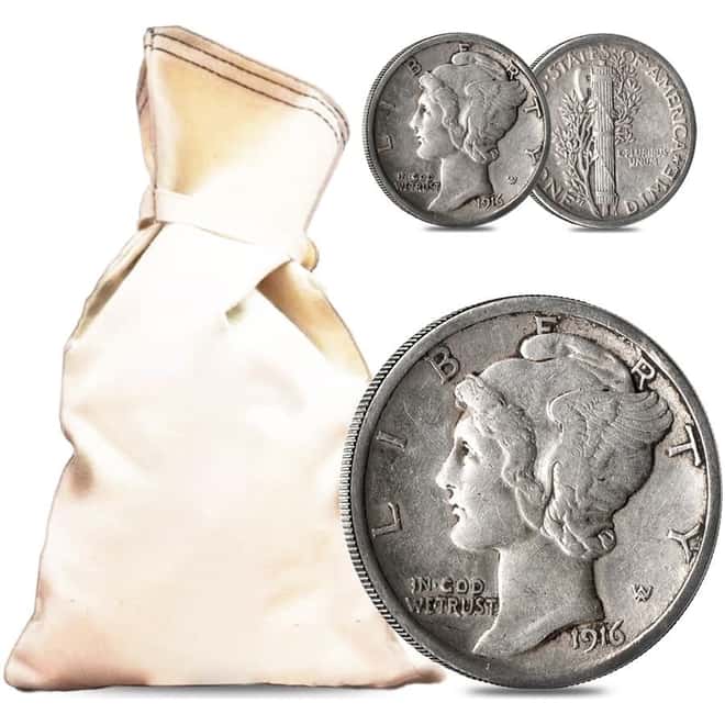 $500 Face Value Bag - 5000 Coins - Mercury Dimes 90% Silver (Circulated)