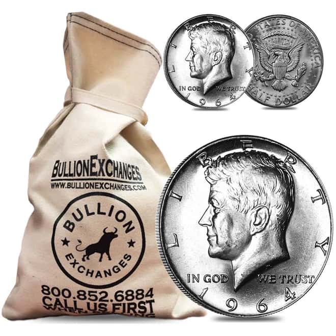 $100 Face Value Bag - 200 Coins - 90% Silver 1964 Kennedy Half Dollars 50c (Uncirculated) 