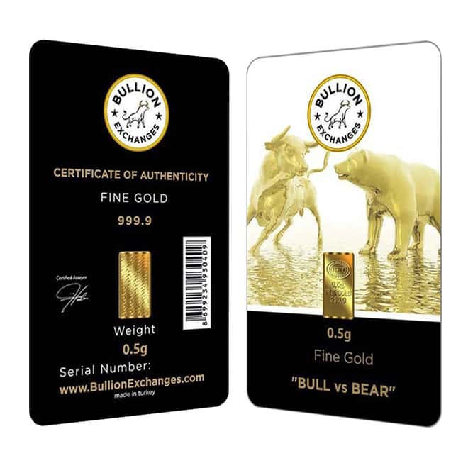 1/2 Gram Bullion Exchanges "BULL vs BEAR" Istanbul Gold Refinery (IGR) .9999 Gold Bar (In Assay) 