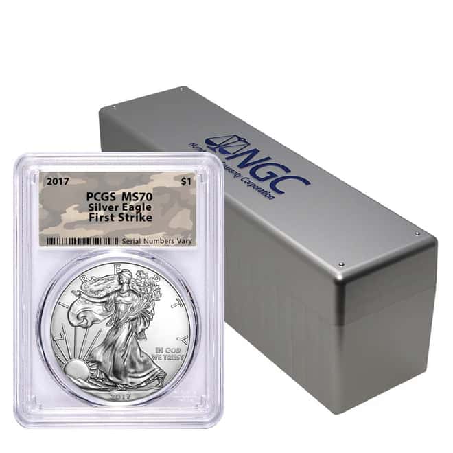 2017 1 oz Silver American Eagle $1 Coin PCGS MS 70 First Strike (Desert Army Camo)