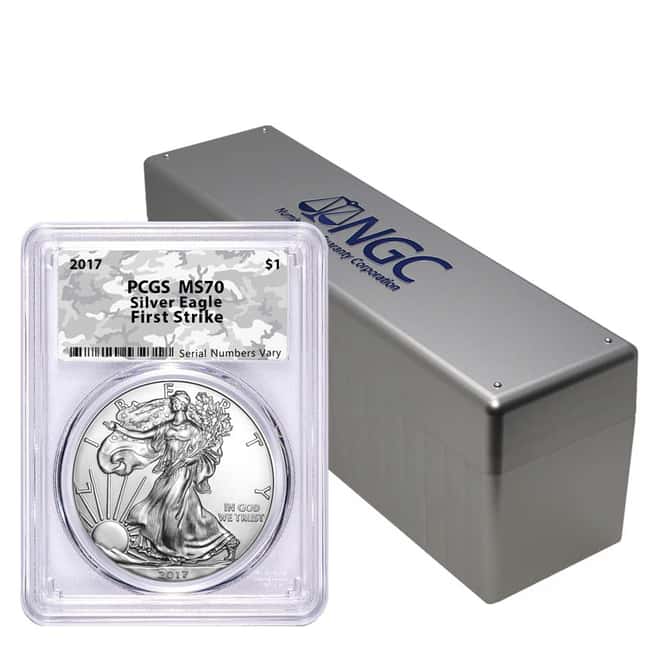 2017 1 oz Silver American Eagle $1 Coin PCGS MS 70 First Strike (Arctic Army Camo)