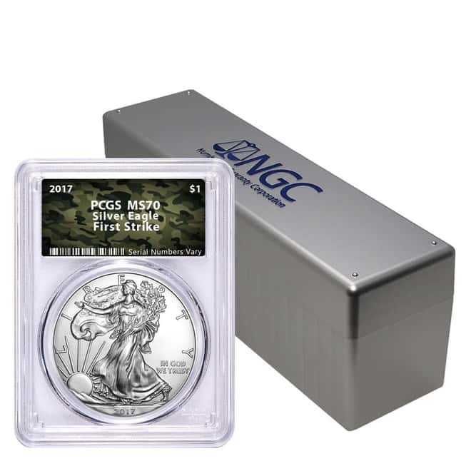2017 1 oz Silver American Eagle $1 Coin PCGS MS 70 First Strike (Forest Army Camo)