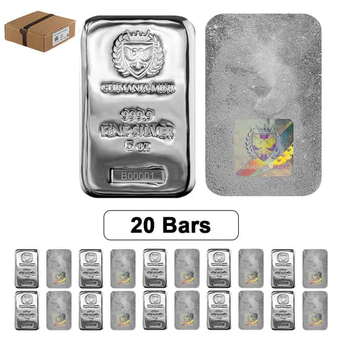 Lot of 20 - 5 oz Germania Mint Silver Bar .9999 Fine