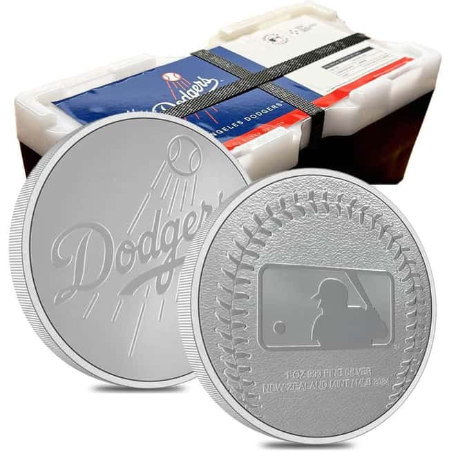 Box of 250 - 2024 New Zealand 1 oz LA Dodgers Baseball Silver Round .999 Fine