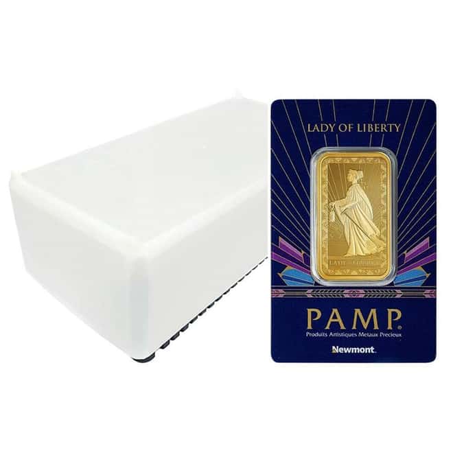Box of 25 - 1 oz PAMP/Newmont Lady of Liberty Gold Bar (in Assay)