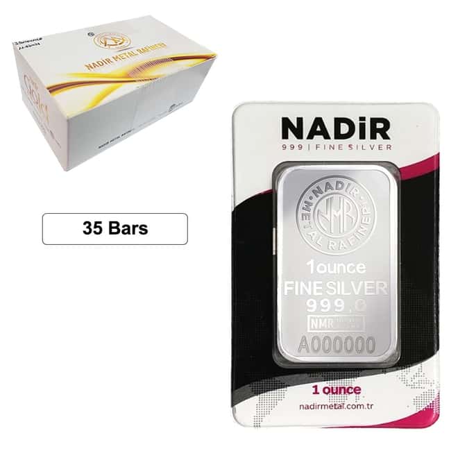 Box of 35 - 1 oz Nadir Refinery Silver Bar .999 Fine (in Assay)