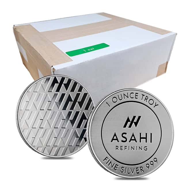Lot of 500 - 1 oz Asahi Silver Round .999 Fine (25 Tubes of 20)