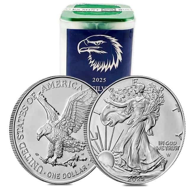 Eagle Sealed Tube of 20 - 2025 1 oz Silver American Eagle $1 Coin BU (Roll of 20)