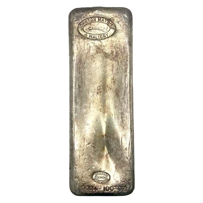 100 oz Johnson Matthey & Mallory Silver Bar .999+ Fine