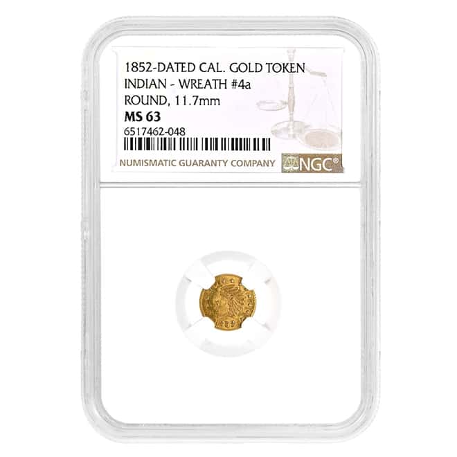 1852 California Gold Token Indian Head Round NGC MS 63