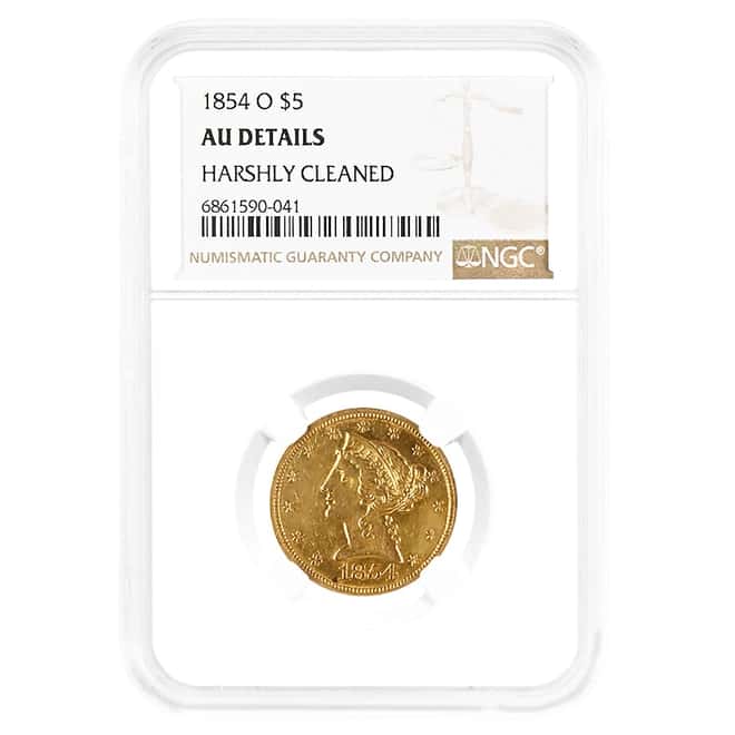 1854-O $5 Liberty Head Half Eagle Gold Coin NGC AU Details