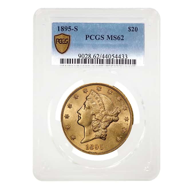 1895-S $20 Liberty Head Double Eagle Gold Coin PCGS MS 62