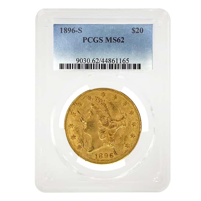 1896-S $20 Liberty Head Double Eagle Gold Coin PCGS MS 62