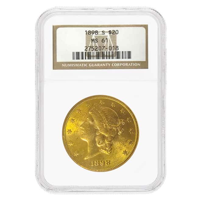 1898-S $20 Liberty Head Double Eagle Gold Coin NGC MS 61