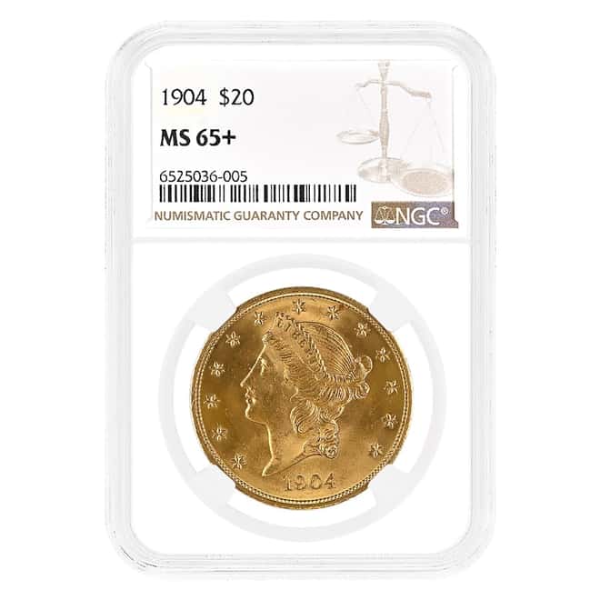 1904 $20 Liberty Head Double Eagle Gold Coin NGC MS 65+