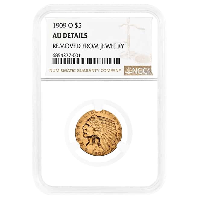 1909-O $5 Indian Head Half Eagle Gold Coin NGC AU Details